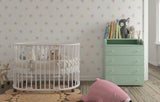 Tapet Personalizat Inspiratie Scandinava pentru Copii cu pattern de stelute gri, aurii si roz pe fundal alb - CRAYON STAR PATTERN