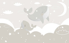Tapet Personalizat Inspiratie Scandinava pentru Copii cu balene in nuante de grej - GREJ BABY WHALES