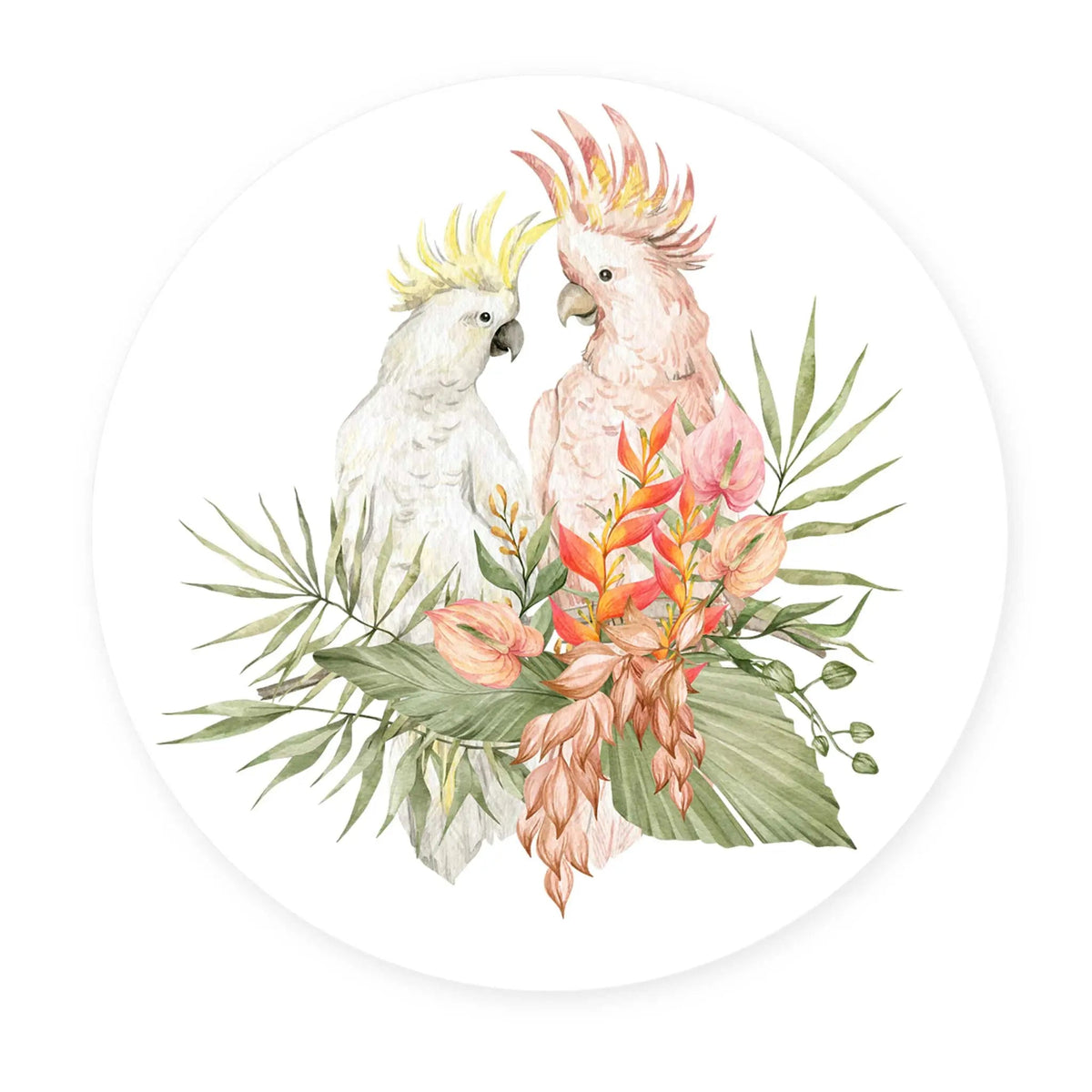 Sticker perete copii rotund cu papagali tropicali in natura   TROPICAL PARROT