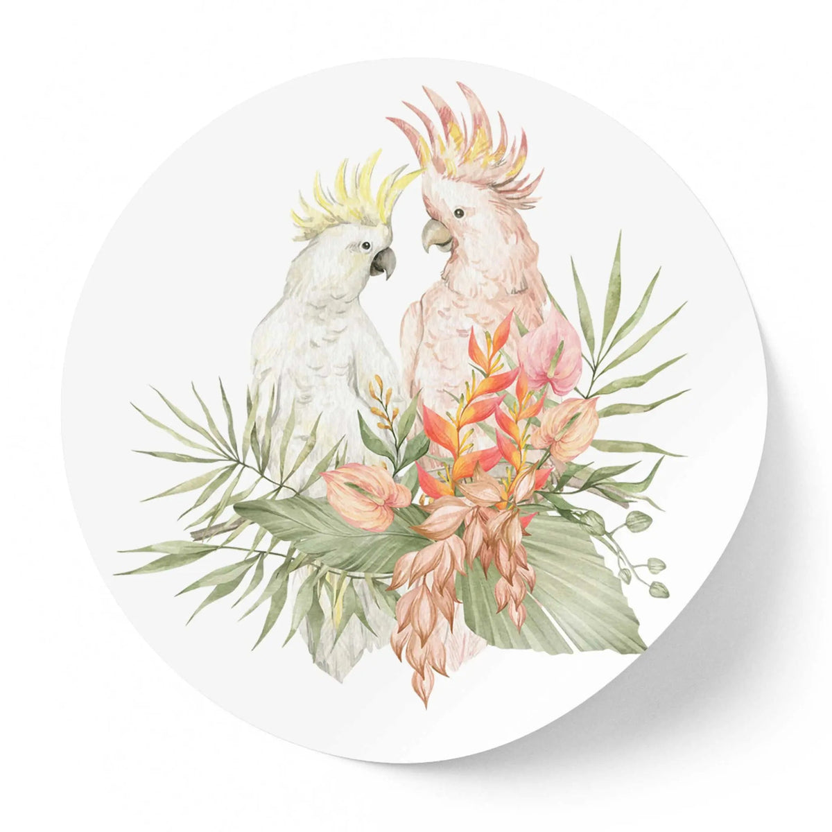 Sticker perete copii rotund cu papagali tropicali in natura   TROPICAL PARROT