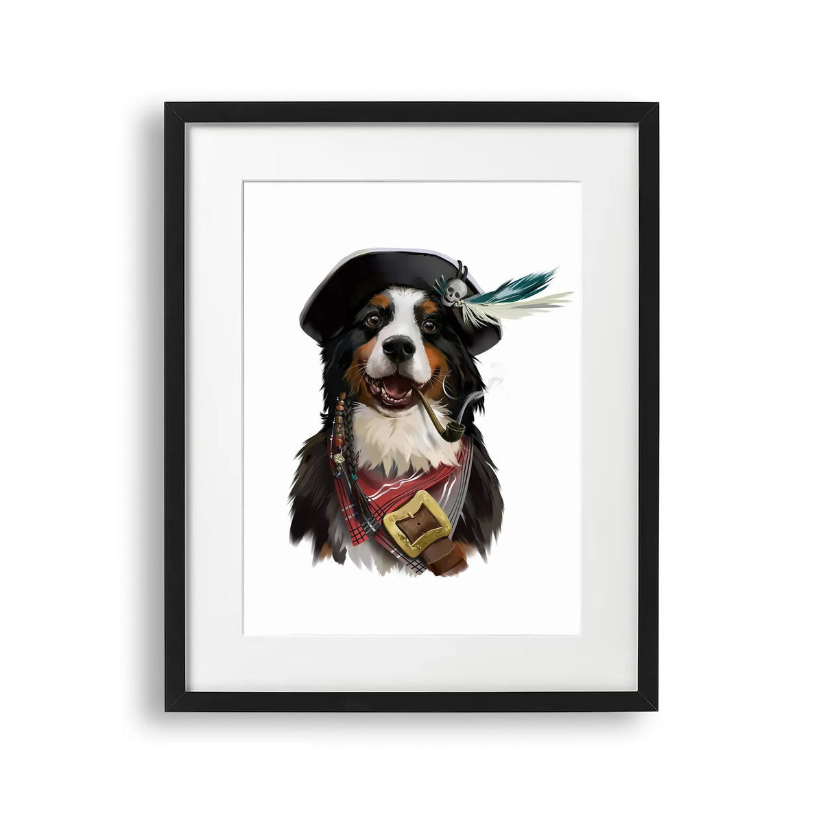 Tablou cu rama pentru copiilor care reprezinta un caine bernese pirat cu pipa in gura bernese dog