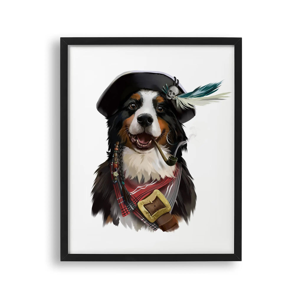 Tablou cu rama pentru copiilor care reprezinta un caine bernese pirat cu pipa in gura bernese dog