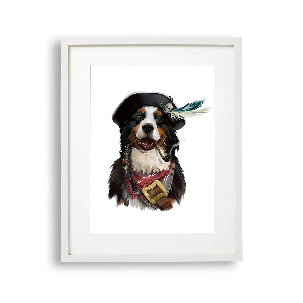 Tablou cu rama pentru copiilor care reprezinta un caine bernese pirat cu pipa in gura bernese dog