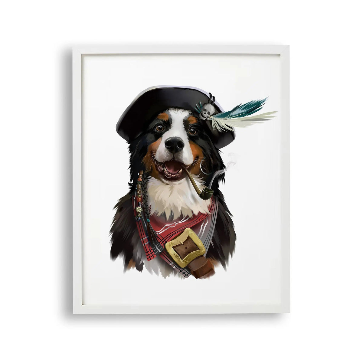 Tablou cu rama pentru copiilor care reprezinta un caine bernese pirat cu pipa in gura bernese dog