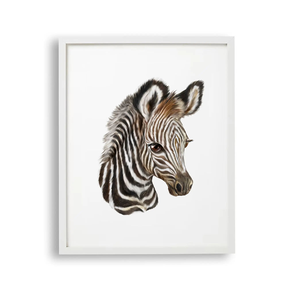 Tablou cu rama pentru copii care ilustreaza un pui de zebra care arata frumusetea si detaliile acestui animal zebra foal