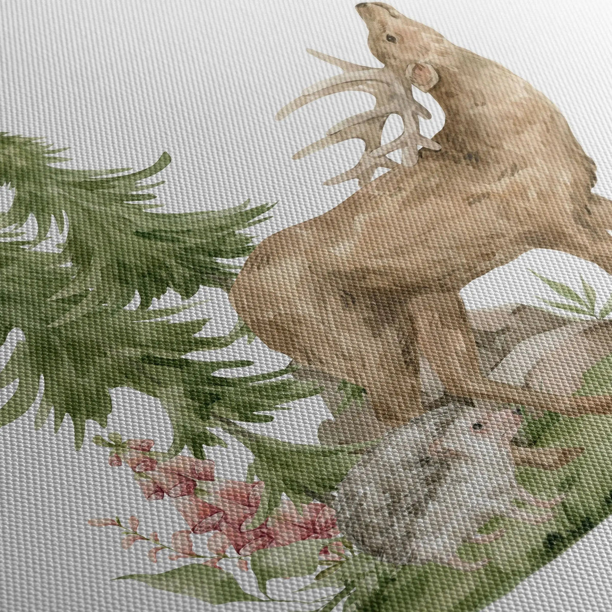 Tablou canvas pentru copii ilustreaza magia padurii bambii si un tanar cerb woodland harmony