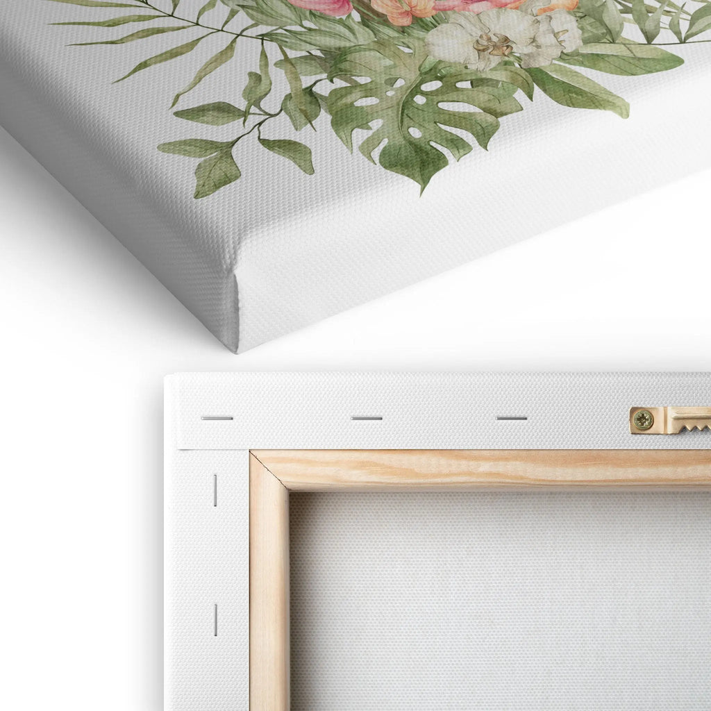 Tabloul canvas pentru copii ilustreaza plante si animale tropicale leopard papagali bananier jungle cat